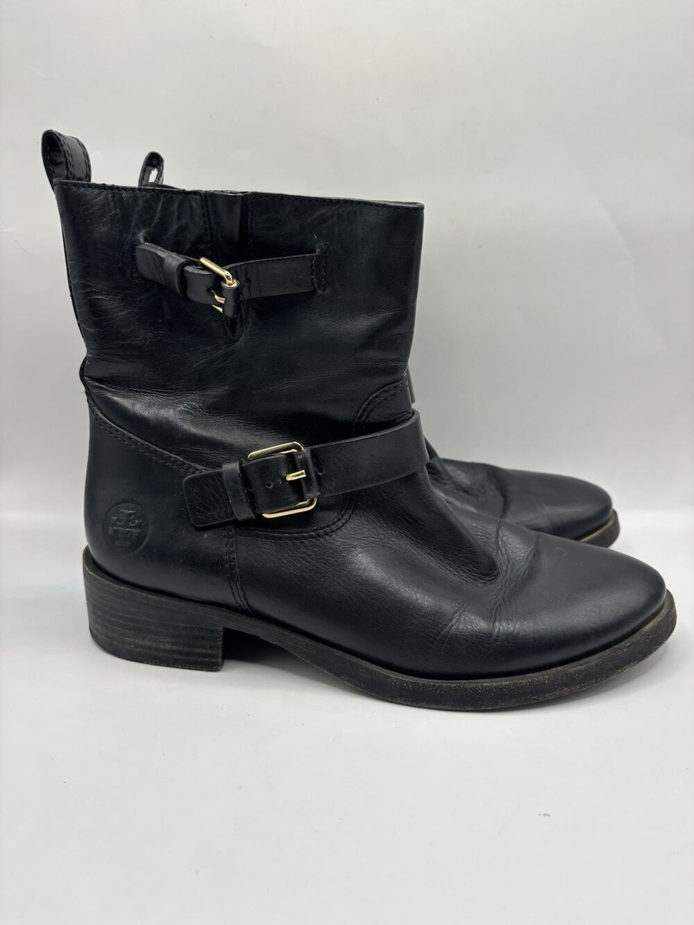 Tory Burch Bennie Moto Black Leather Boots Women Size 9